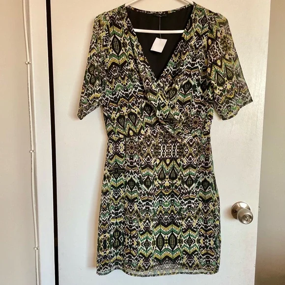 Ikks Women V-Neck Short Sleeve Dress - Size 36 - Picture 2 of 14